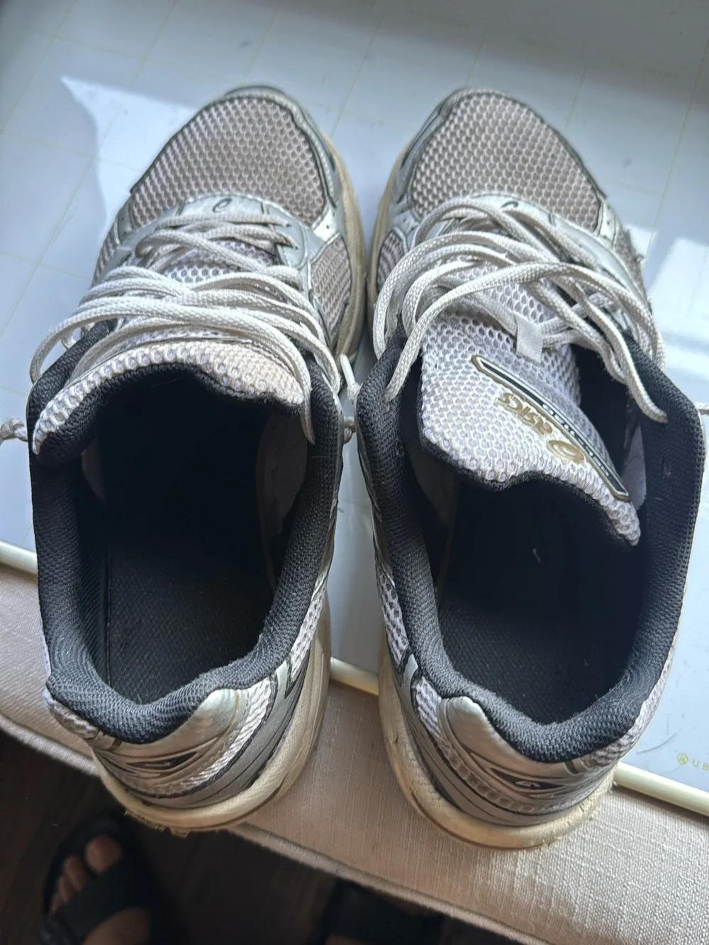 Asics Neutral Gray and Black Mesh Running Shoes